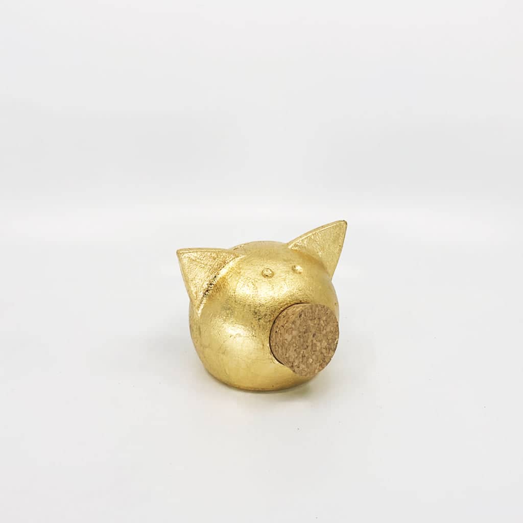 Handgemaakt keramische spaarpot varkentje  - goud
