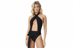 Designer monokini met strik detail - nacht zwart